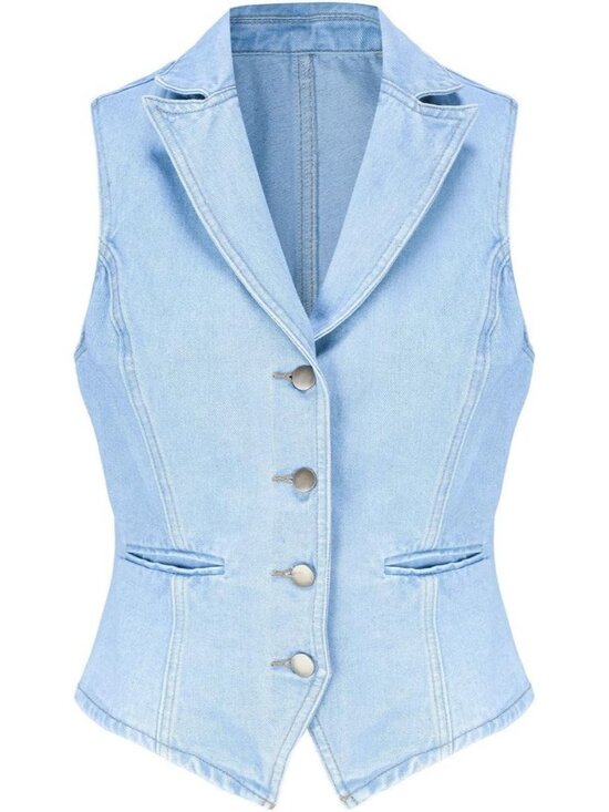 Jackets & Blazers - Women's Light Blue Lapel Denim Vest Sleeveless Business Work Jean Waistcoat Vest